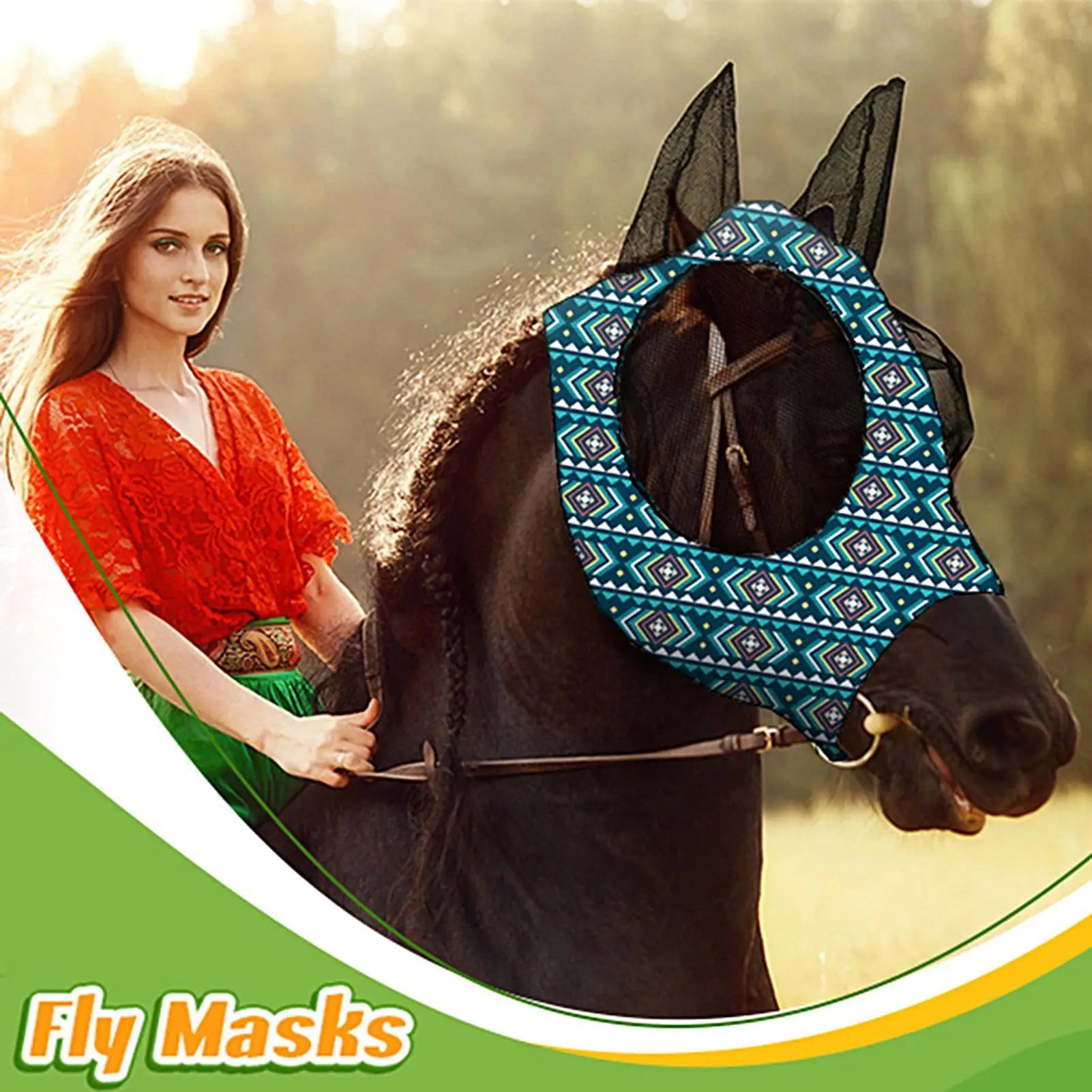 Masque pour cheval avec oreilles, protection anti-mouches respirante, ouverture réglable pour la crinière, équipement équestre, protection UV, fournitures pour animaux de compagnie