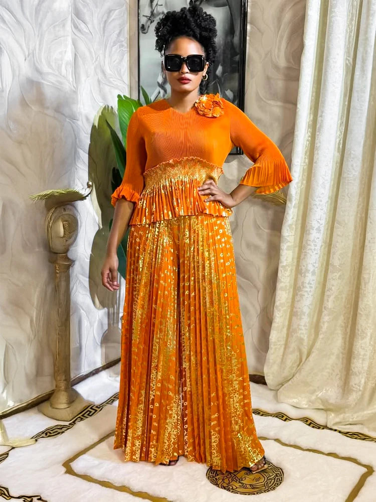Luxury Women Chic Evening Dresses Formal Ball Gowns Elegant Party Miyake Pleated Long Sleeve Dress Female Plus Size Clothes