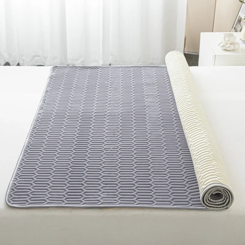 Cooling Bed Sheet Set with Pillowcases Ice Silk & Latex Quilted Breathable Cover Solid Summer Bedding Comfort & Heat Resistance