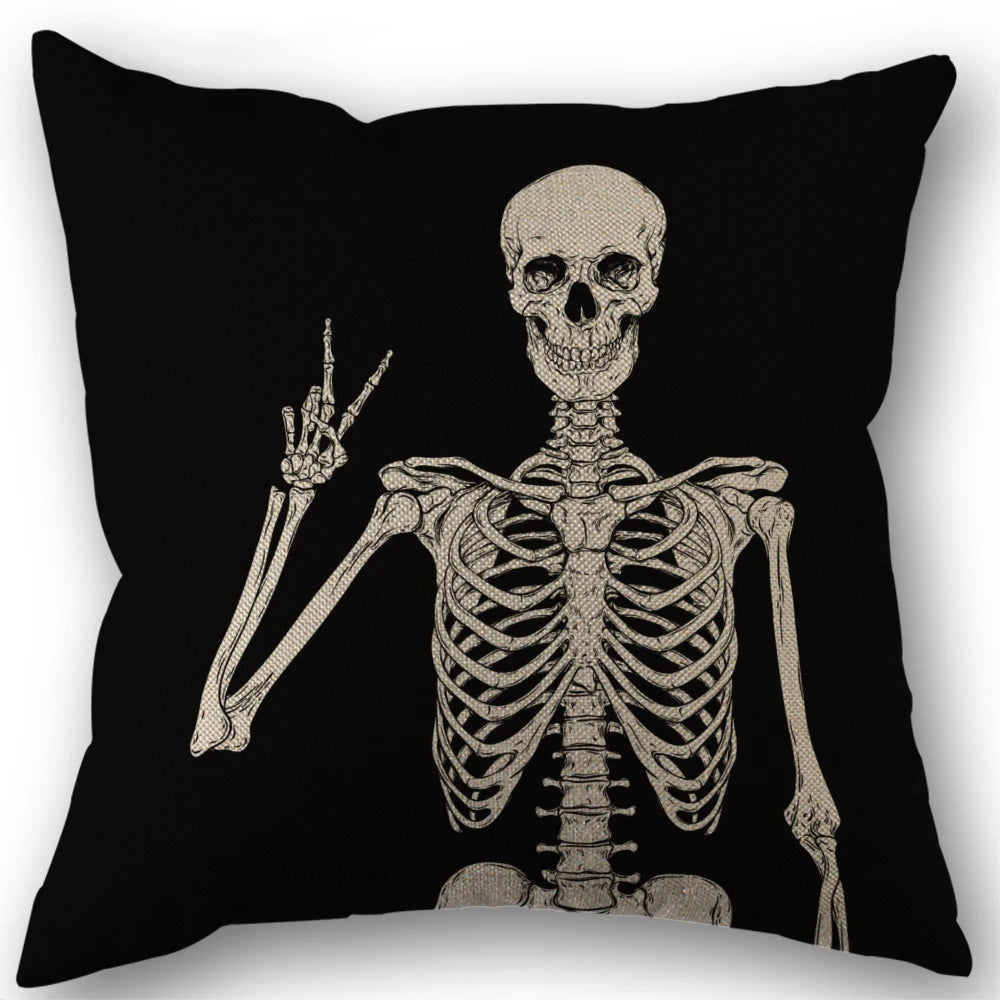 1pc, Spooky Skull Pillow Cover for Gothic Halloween Decor for Living Room, Sofa, Car, Cushion Cover And Home Party Pillowcase