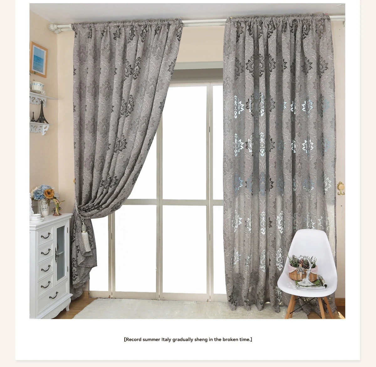 1PC Cortina Jacquard Estilo Europeo Gris para Ventanas, Cortinas Opacas de 20-40% para Dormitorio, Sala de Estar, Decoración del Hogar