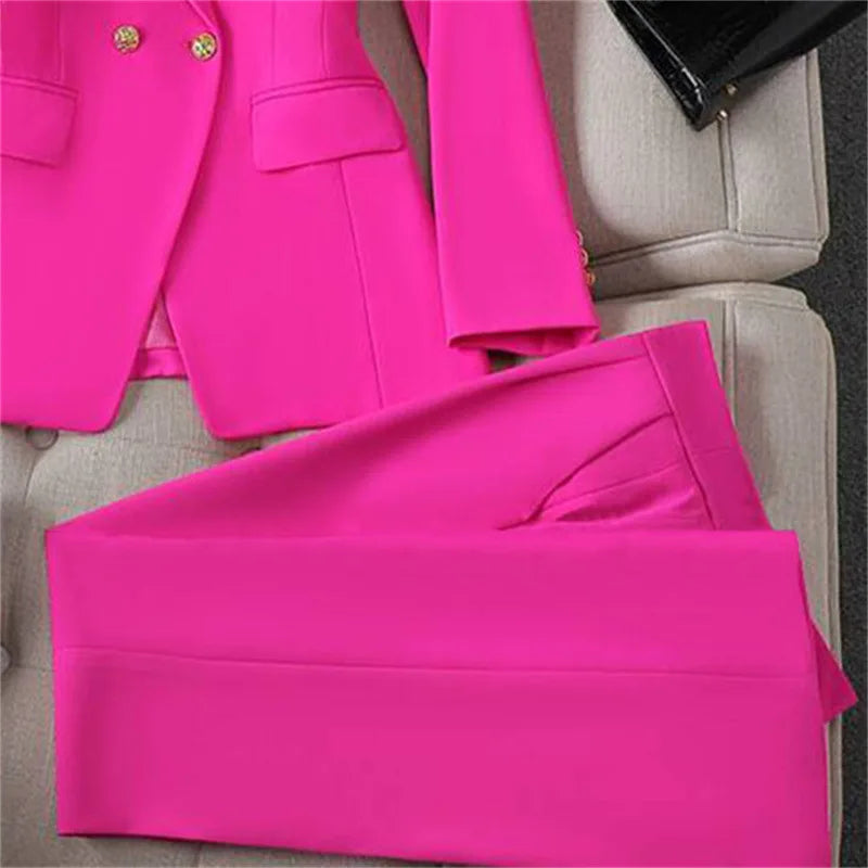 Casual Long Sleeve Blazer Pant Sets Suits For Woman Fashion 2 Pieces Set For Women Office Lady Coats Jackets