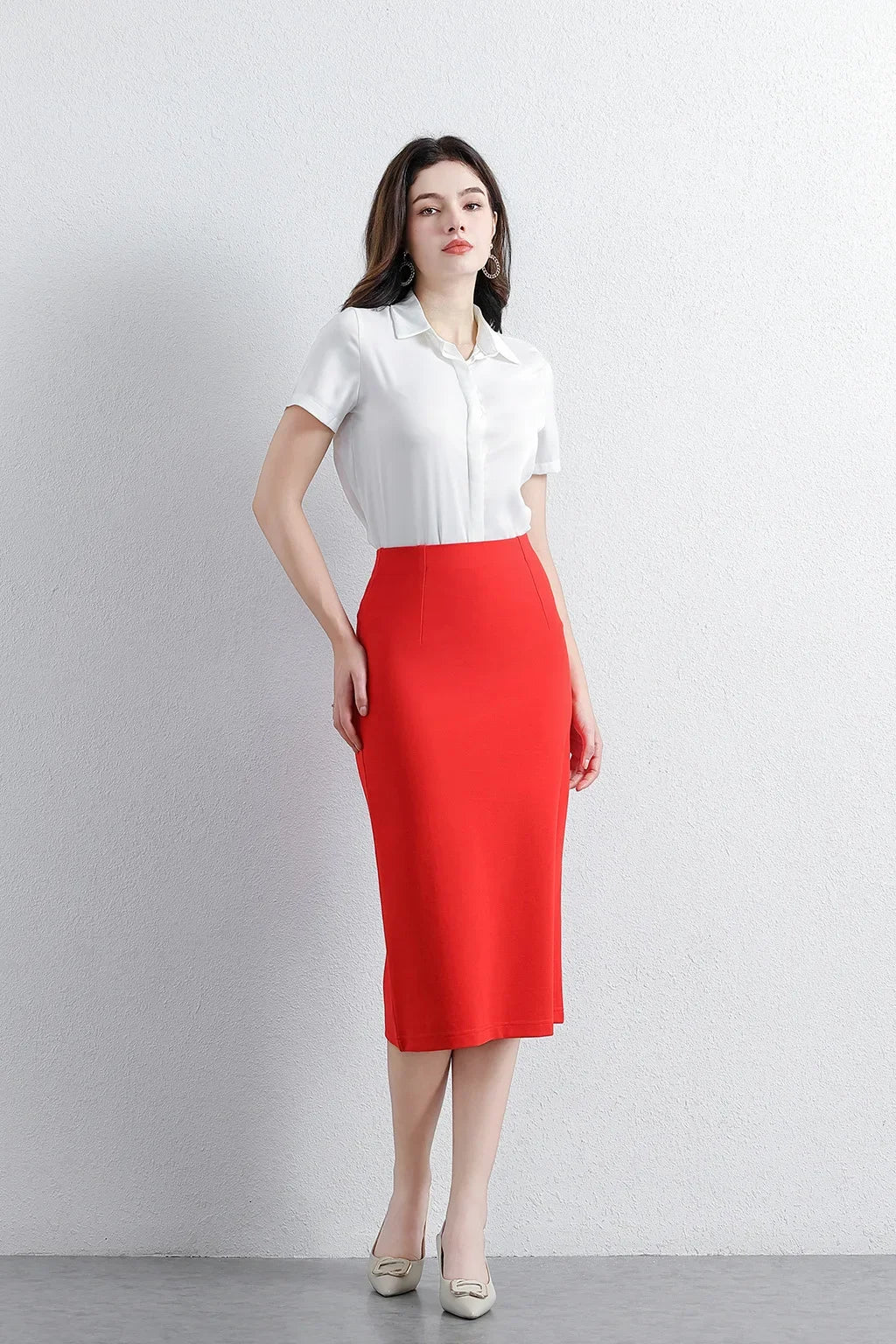 Women Elegant OL Bodycon Skirts Office Faldas Saia Work Slim Fit Jupe Autumn Fashion High Waist Solid Knee-length Skirt