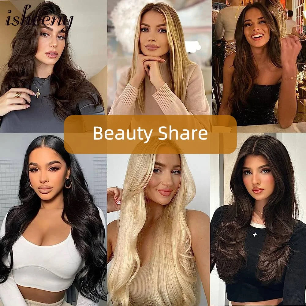 Isheeny 12"-24" Mini Tape Hair Extensions Machine Remy Human Hair Adhesive Tape In Human Hair Natural Straight 10pcs/pack