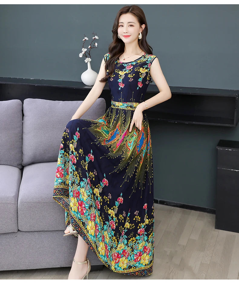 New Fashion  Summer Print Women Short Sleeve Cotton Plus Size Women Clothing Dress Ladies Large Size Vestidos dresses