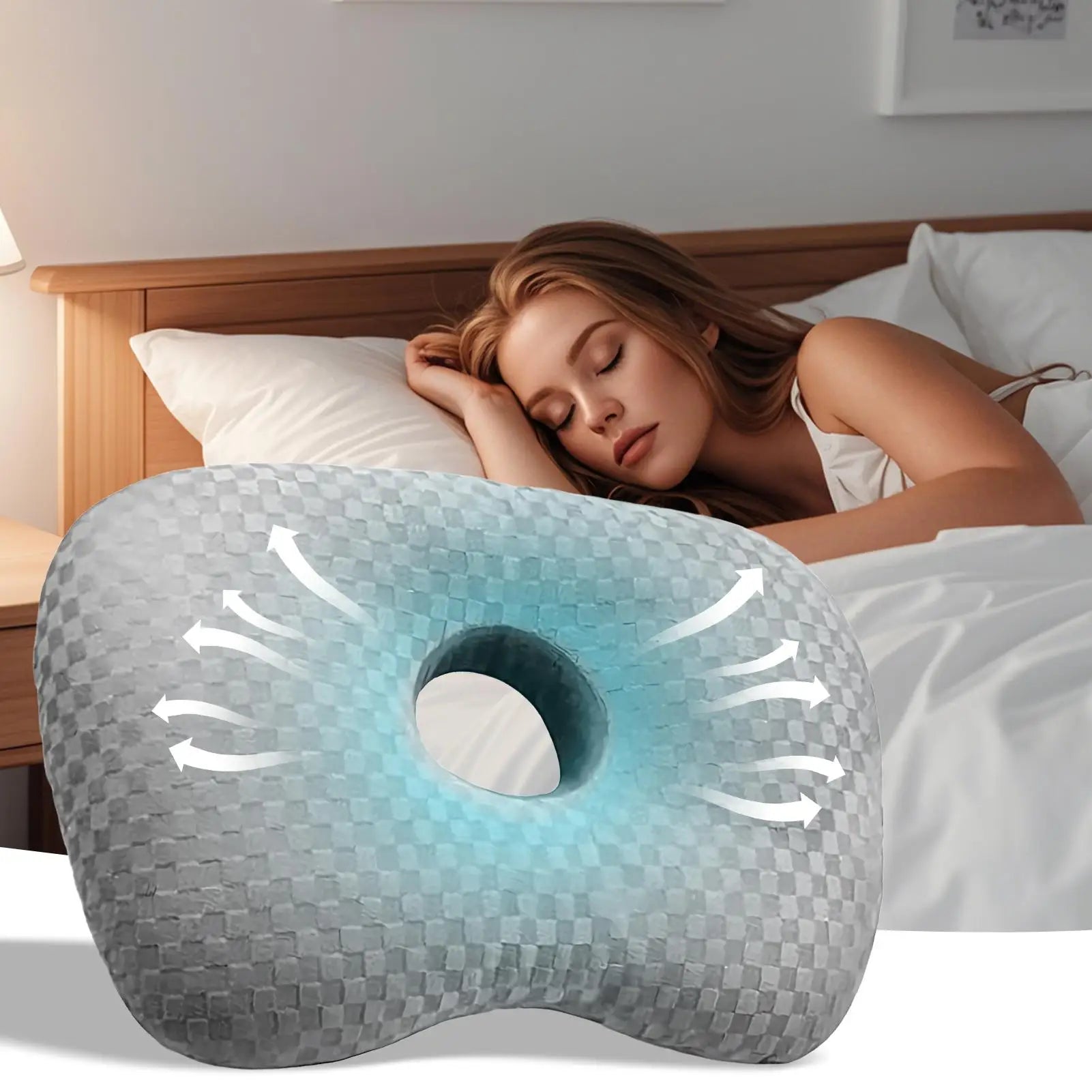 Piercing Pillow Side Sleepers Donut Pillow with Holes Ergonomic Discomfort Reducer Travel Stuffed Cushion for Offices Road Trip