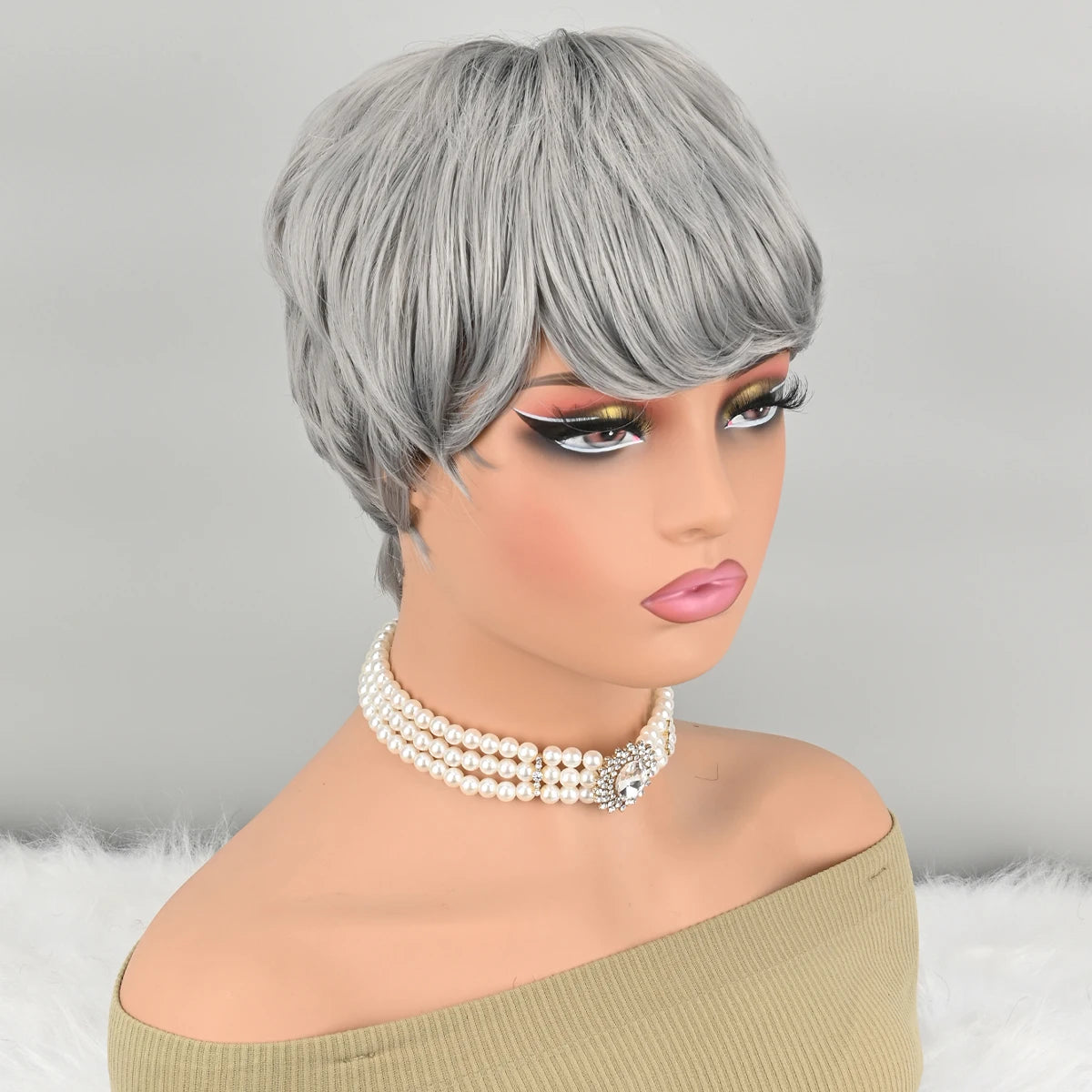 Grey Curly Pixie Wig