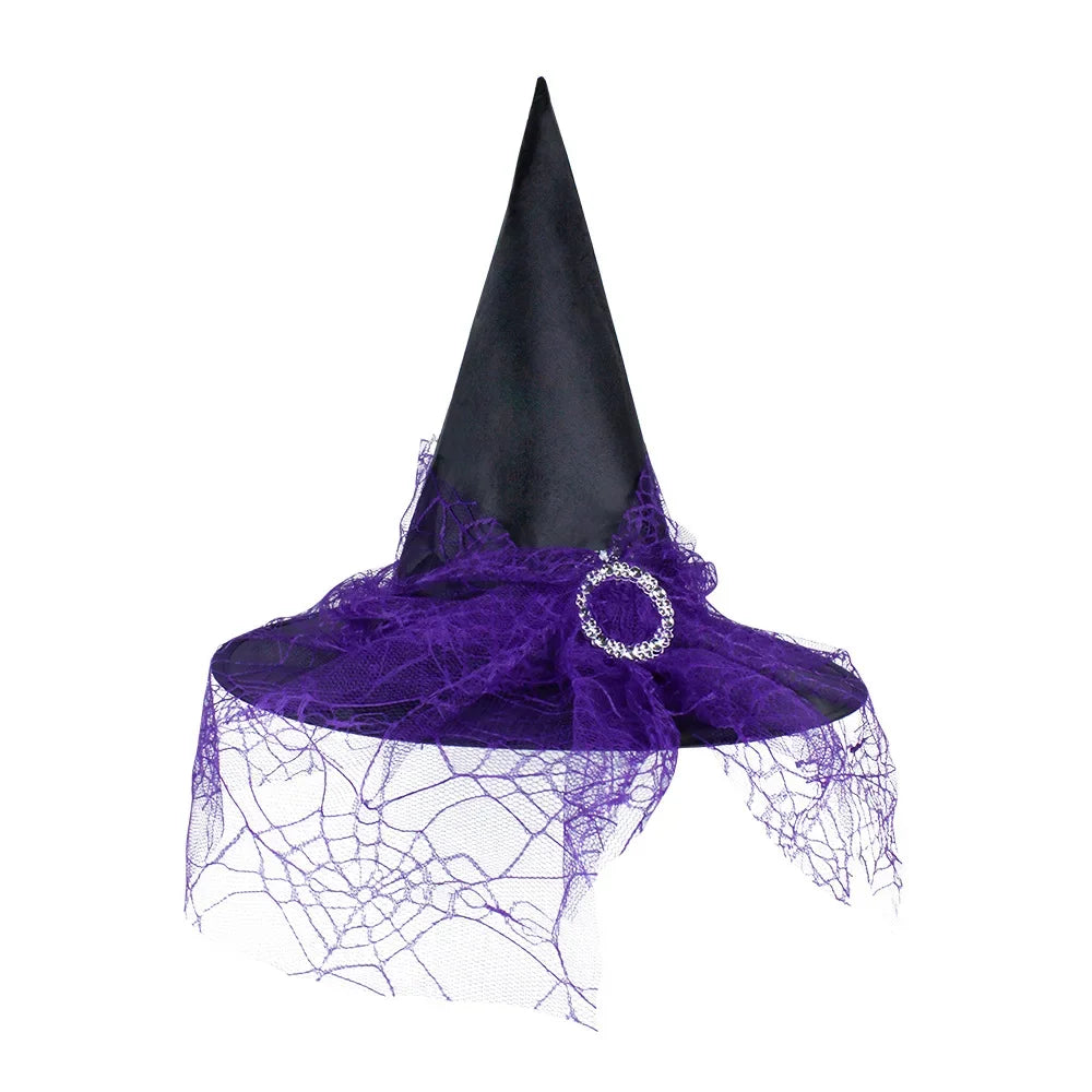 Halloween Cosplay New Pleated Witch Hat Party Witch High Hat Black Oxford Cloth Witch Costume Makeup Props In Multiple Colors