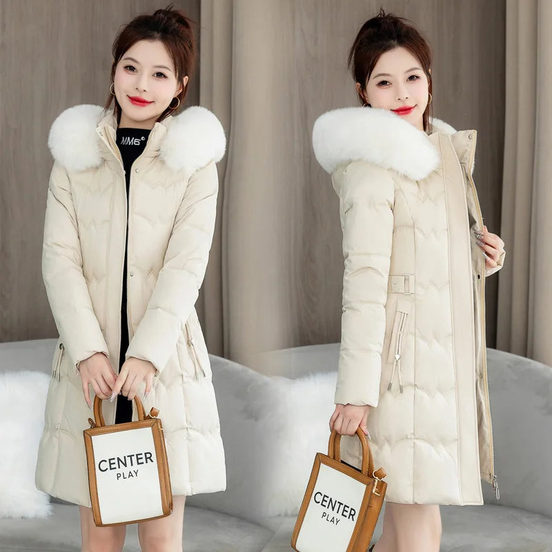 Parkas con Capucha Abrigos Mujer Chaquetas de Largo Medio Liso Cremallera Bolsillo Cintura Ajustada Cordón Manga Larga Gruesa Informal Invierno 2025