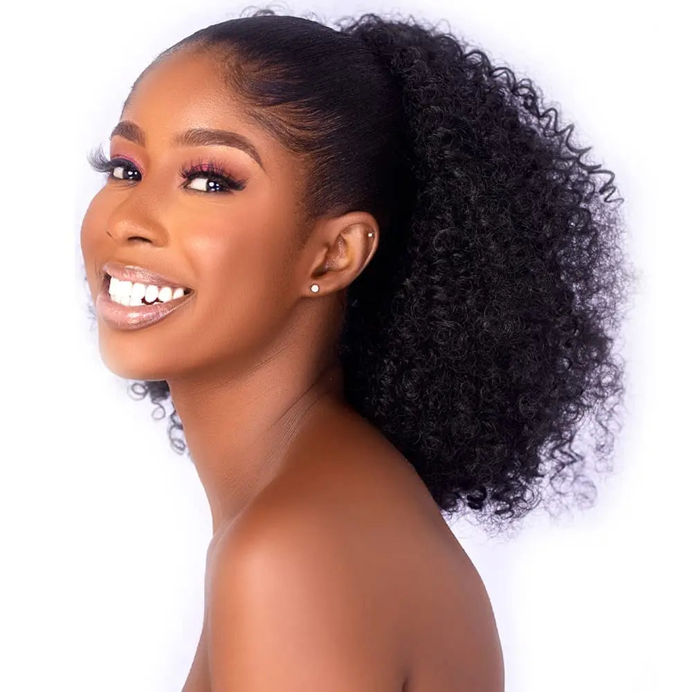 Synthetic Afro Puff kinky curly Hair Drawstring Ponytail Extension for Black Women Short Hairpieces Updo with Two Clips