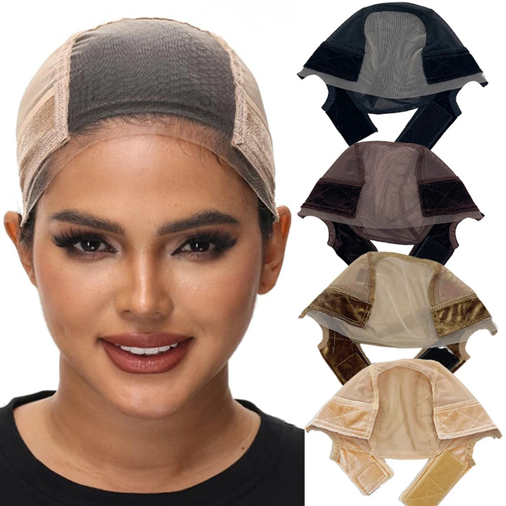 Female Headband Wig Cap  Lace Wig Cap For Wig Making U Part Wig Caps With Adjustable Velvet Wig Grip To Wear Wig Nude Hair Net