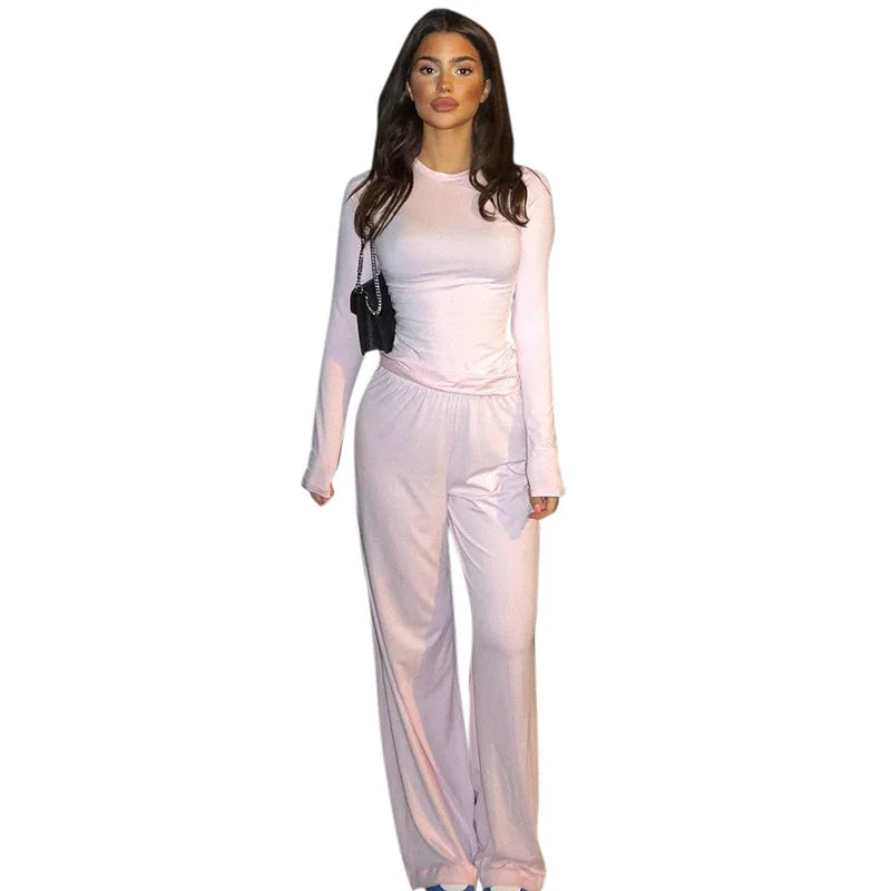 Women's Two-piece Wide Leg Pants Fashion Set Irregular Short Top Women's Clothing Yoga Exercise Set Спортивный Костюм Женский