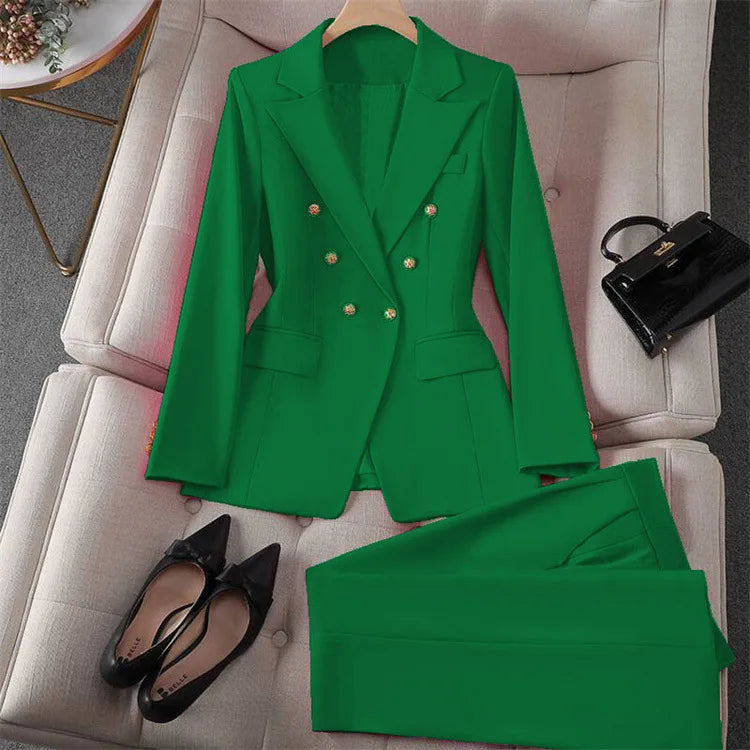Casual Long Sleeve Blazer Pant Sets Suits For Woman Fashion 2 Pieces Set For Women Office Lady Coats Jackets