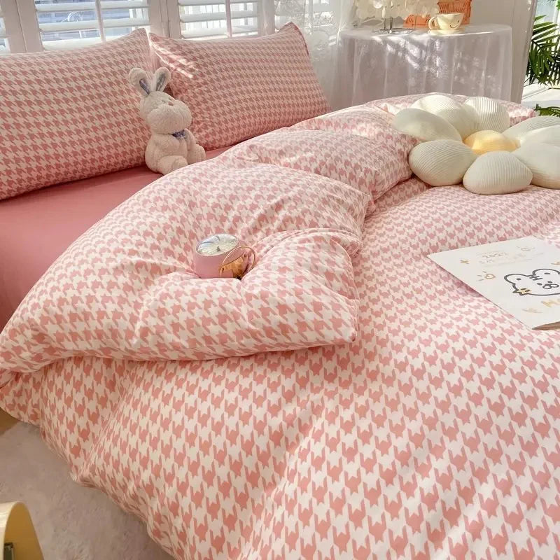 Juego de ropa de cama Kawaii para niños y adultos, sábana encimera, funda de edredón, funda de almohada, tamaño individual, doble, completo, ropa de cama floral de cerezo, textil para el hogar