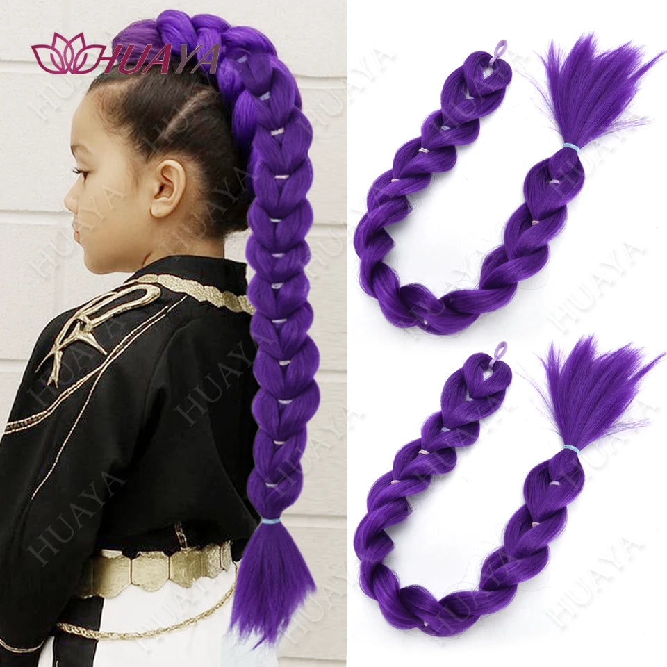 Synthetic Braided Purple Hair Ponytail Rumi Costume Hairstyle Long Ponytail with Rubber band and Clips for Kids Girls Christmas