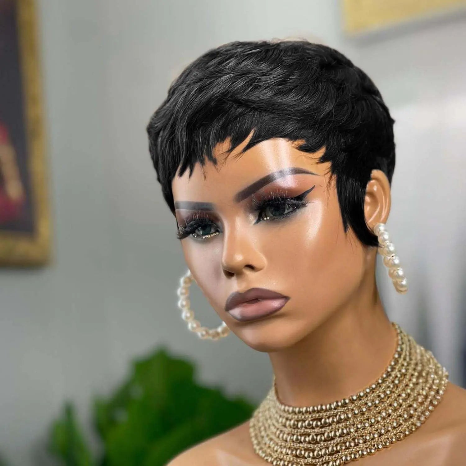 Chic Pixie Cut Wig for Women Brazilian Virgin Human Hair Layered Short Wig with Natural Black Color  Machine Made Wig