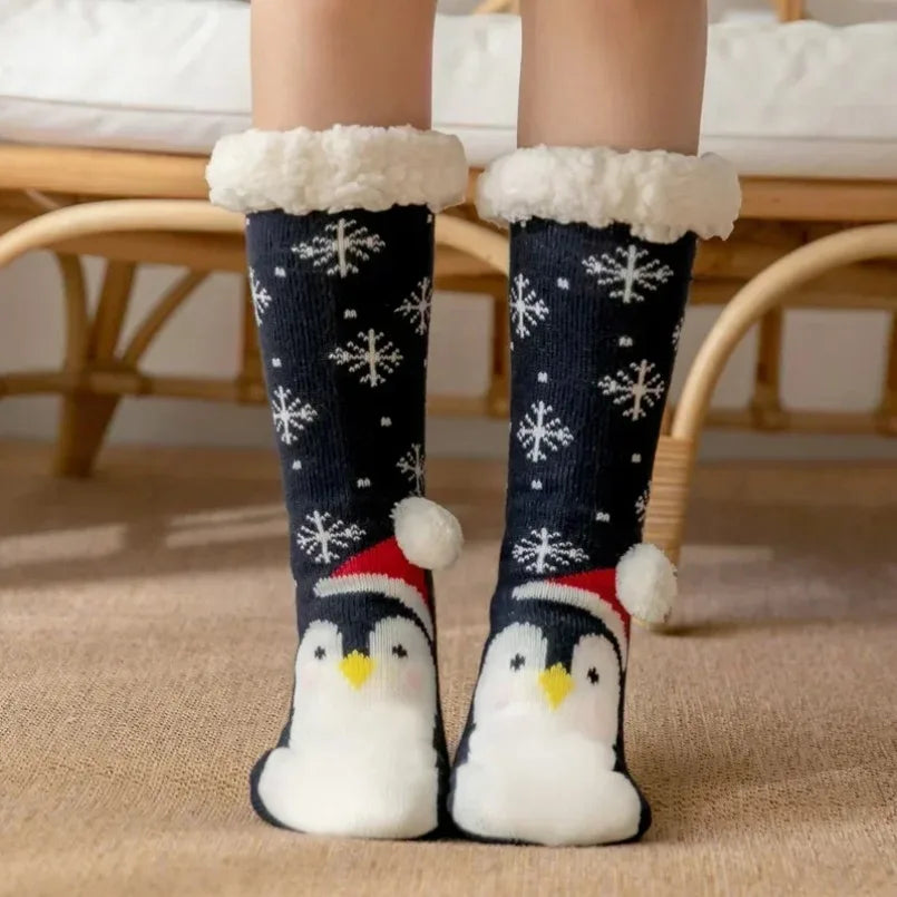 Fuzzy Thermal Sock Women Winter Warm Funny Bear Sheep Cute Kawaii Non Slip Cartoon Sleeping Soft Comfy Female Floor Slipper Sock