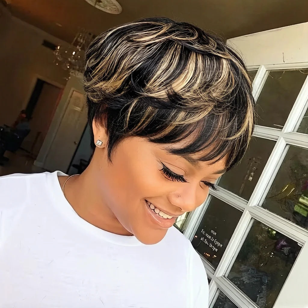 1b27 Color Body Wave Pixie Wig, Full Machine Made Human Hair Short Hair for Women, Stylish and Convenient Hairstyle Solution