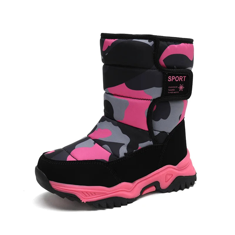 Winter Children Shoes Plush Waterproof Fabric Non-Slip Girl Shoes Rubber Sole Snow Boots Fashion Warm Outdoor Boots