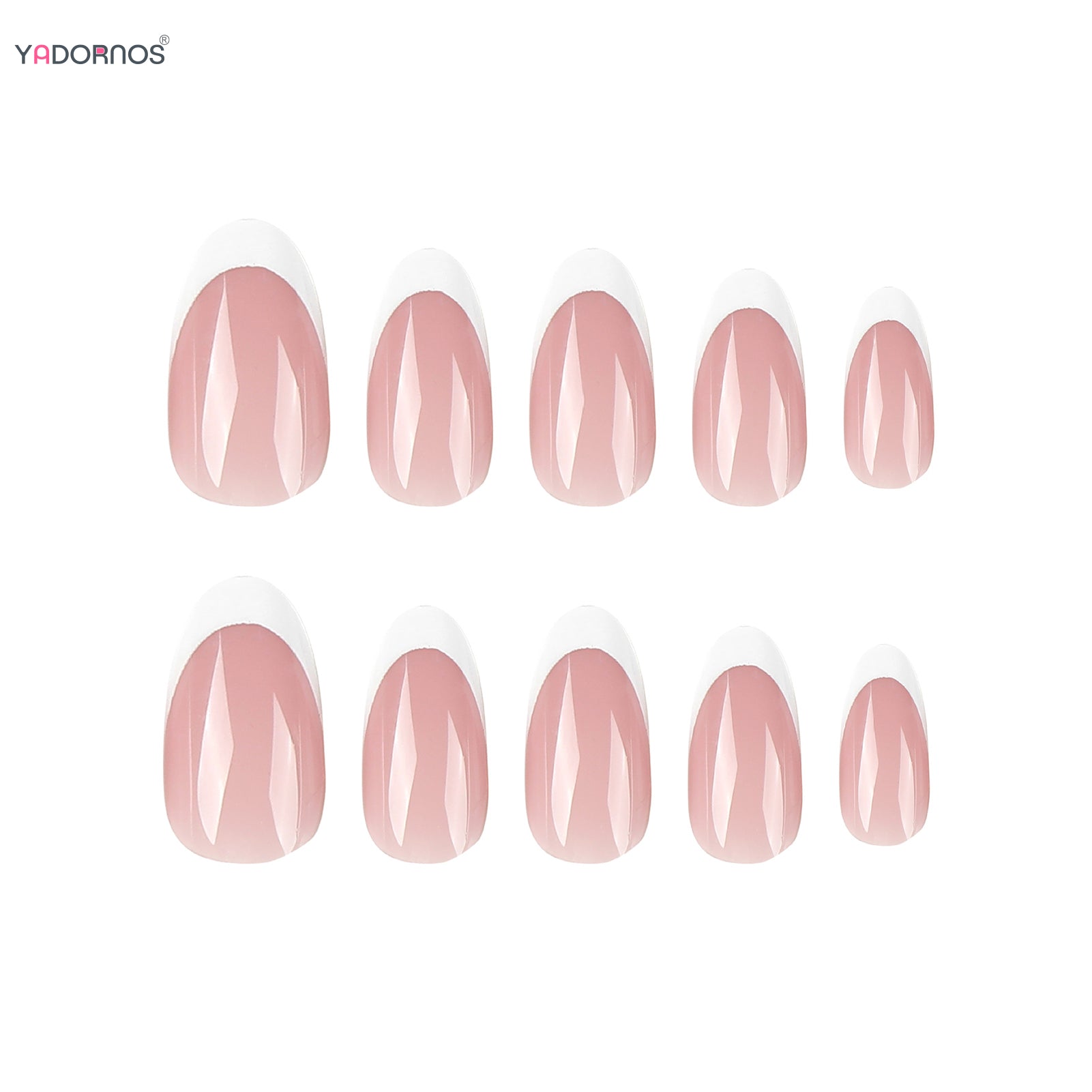 White French False Nails Nude Color Sweet Press on Nails Almond Full Cover Fake Nails Finished Fingernails Art for Bride Wedding