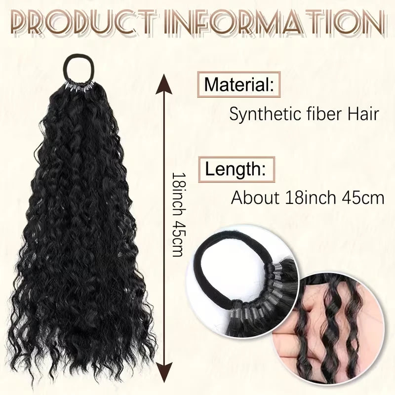 18Inch Synthetic Long Kinky Curly Afro Ponytail Hair Extension Elastic Rubber Band Fluffy Hairpiece for Women Daily Use