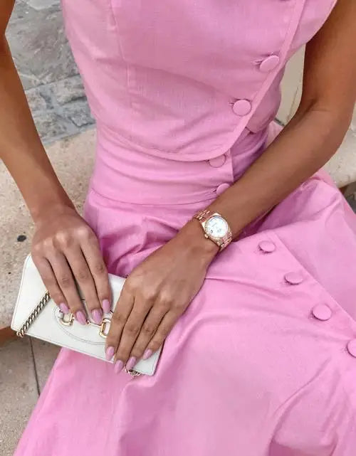 Skirts Sets Summer Sweet Pink Cotton High Waist V-Neck Skirt Set Fashion Women's Two Piece Set New Fashion Skirts Outfits