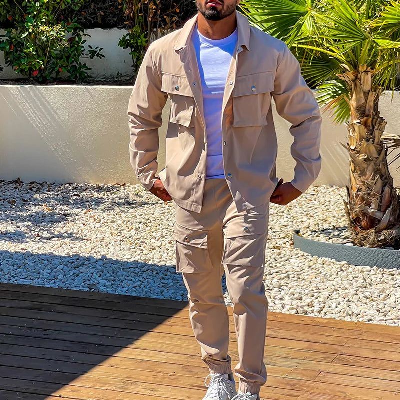 Fashion Men's Casual Sets Male Trend Streetwear Long Sleeve Jacket Coat+Leggings Pants Sport 2 Pieces New Men Clothing Suit