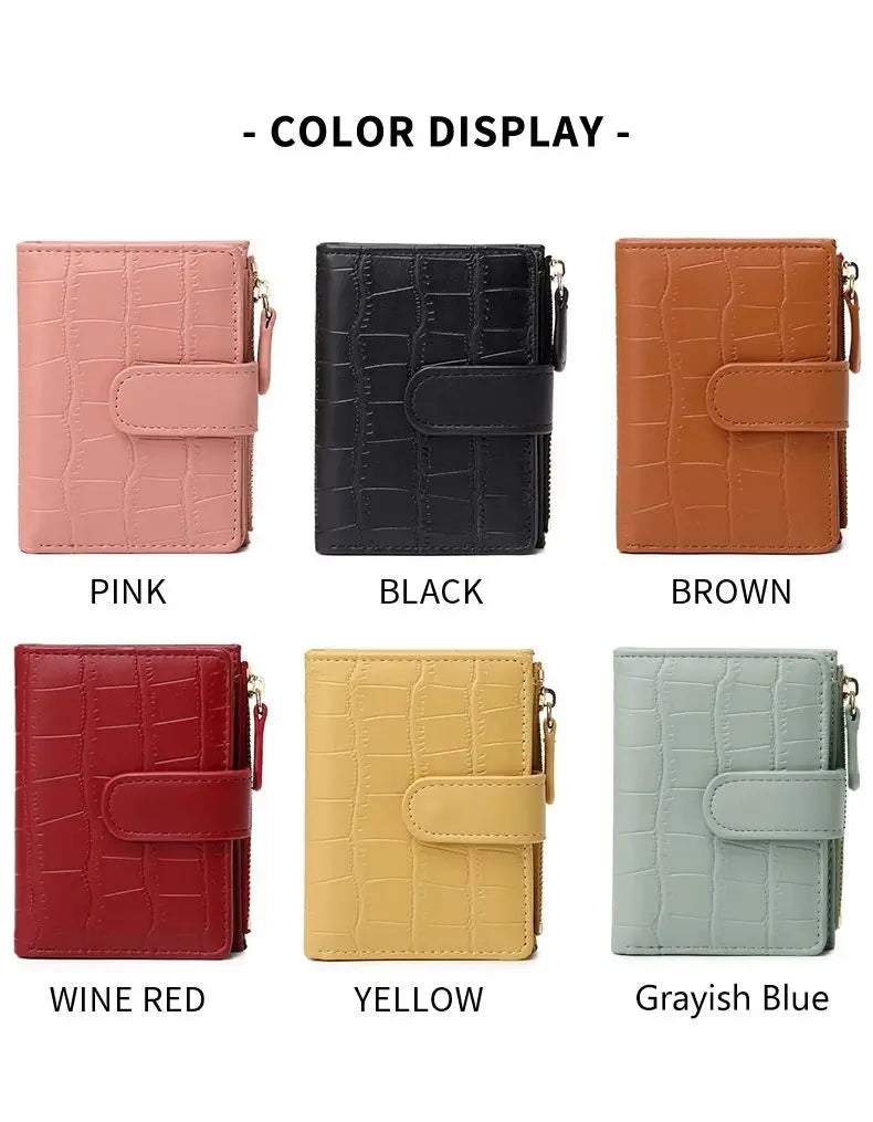 Klassisk luksuslommebok med kortklips, liten, multifunksjonell, PU-håndveske i skinn, ensfarget, dobbel fold, dame, ZeroWallet