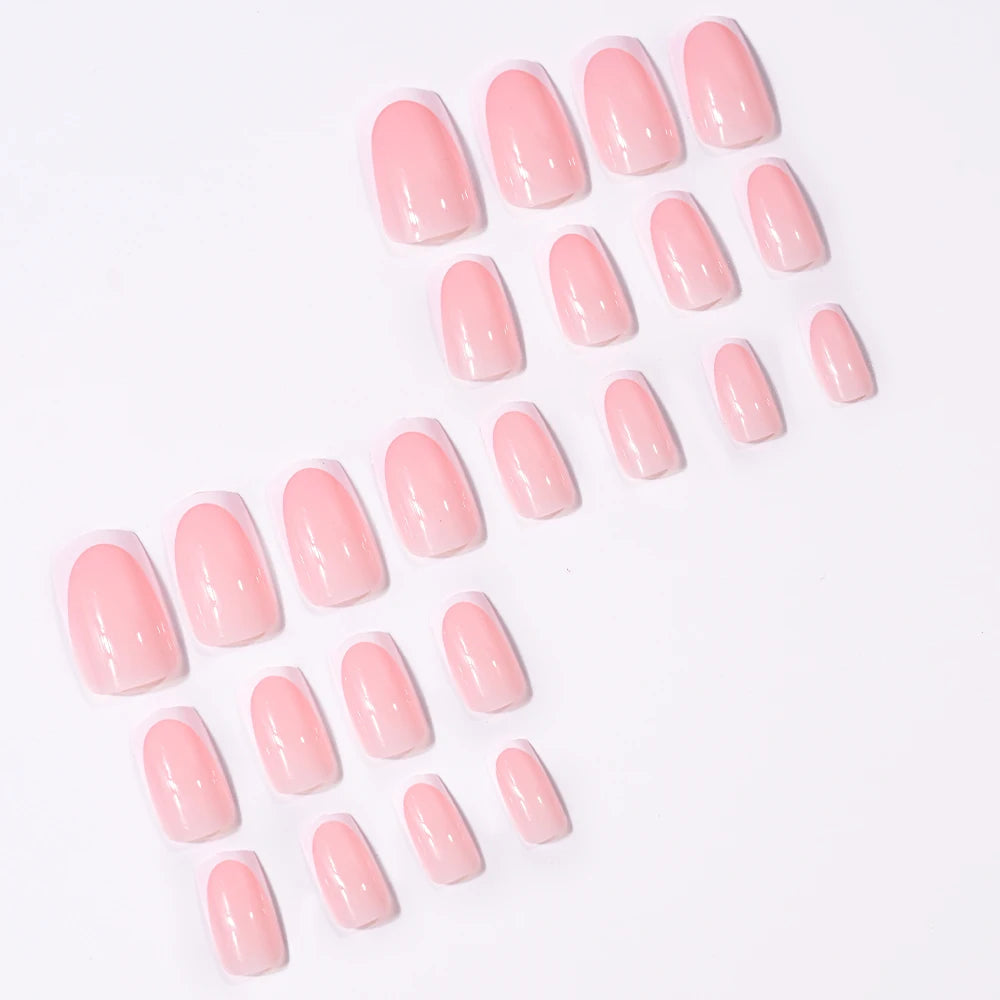 120pcs Nude Pink French Press On Nails Square Short Shape Shine Gloss Full Cover Fake Nail Tips Cute Girl Spring Wear False Nail