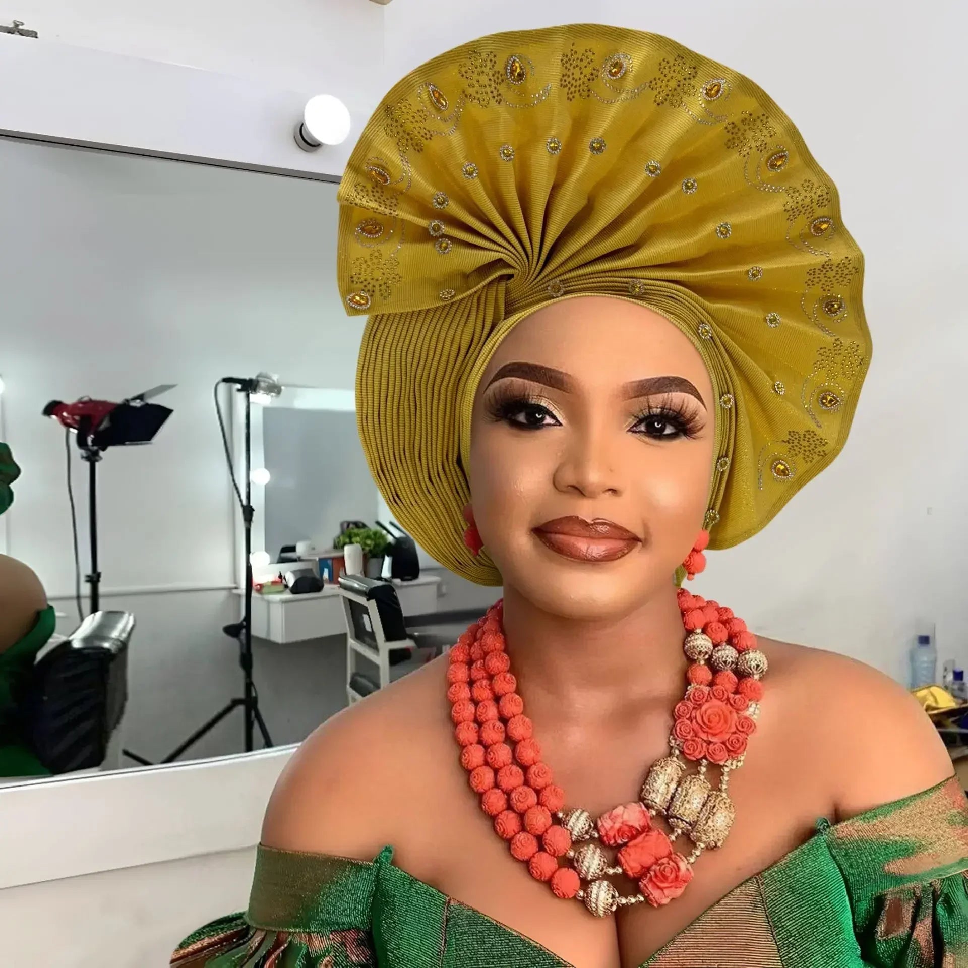 Gele Headtie Already Made African Head Wraps for Women Turban Femme Gelee Nigerian Aso Oke Bonnet Femme Diamonds Headtie 2025