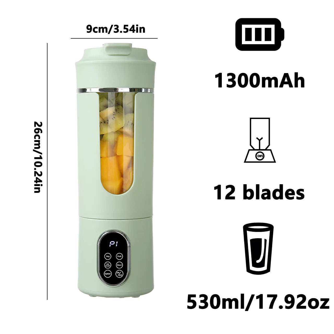 Nuevo exprimidor portátil de 530 ml, inalámbrico, carga USB, hielo picado, exprimidor eléctrico de 12 cuchillas, 4 velocidades, 7,4 V, mini licuadora de jugo fresco