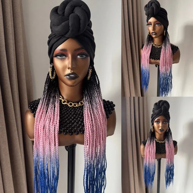 WIGERA Long 24Inch Ombre Fantasy Senegalese Twist Braided Synthetic Wig With Headband Turban Modular Design For Black Women