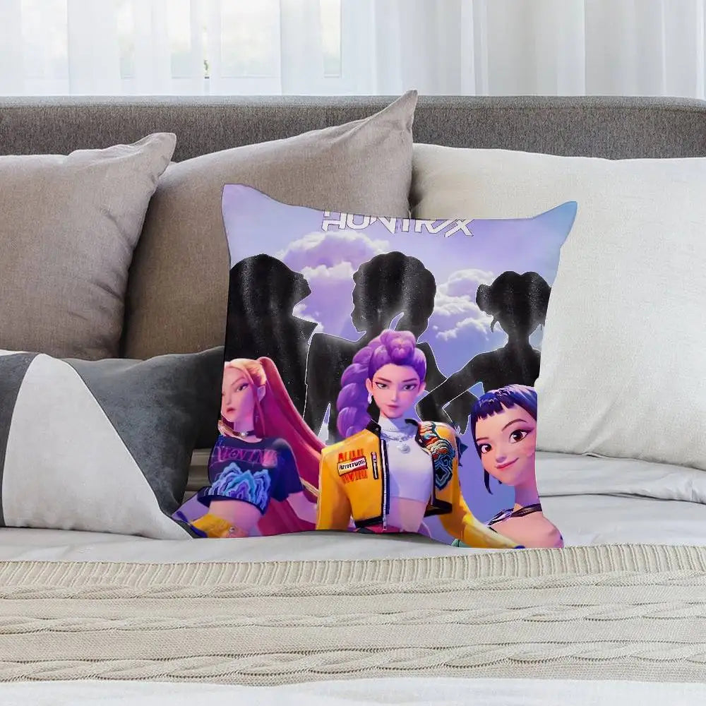 K-kpop D-Demon H-Hunters Pillow Case Short plush Double-sided Print Square Throw Pillow Covers Sofa Home Cushion Decor