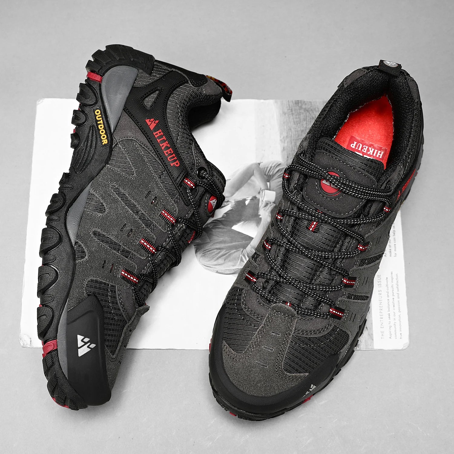 HIKEUP Zapatillas de senderismo para hombre de cuero de ante, calzado de exterior resistente al desgaste, zapatillas tácticas de trekking, senderismo y caza para hombre