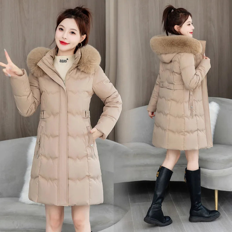 Parkas con Capucha Abrigos Mujer Chaquetas de Largo Medio Liso Cremallera Bolsillo Cintura Ajustada Cordón Manga Larga Gruesa Informal Invierno 2025