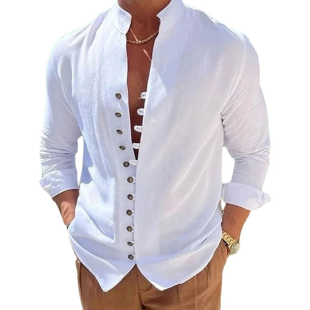 Men's Hawaiian Shirts Breathable Beach Button Down Cotton Linen Shirt Lightweight Streetwear Spring Summer Blouses