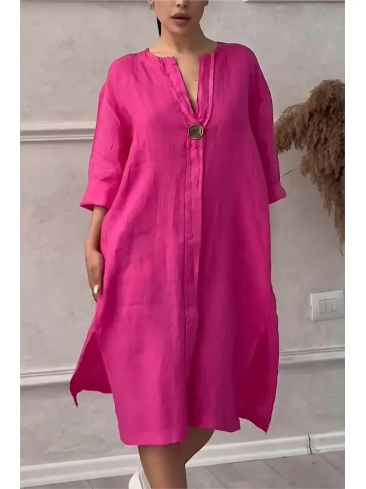 Y2k Long Sleeve Linen Maxi Dress Women Summer Summer Casual Solid Color Party Loose Long Dresses Elegant Vestidos