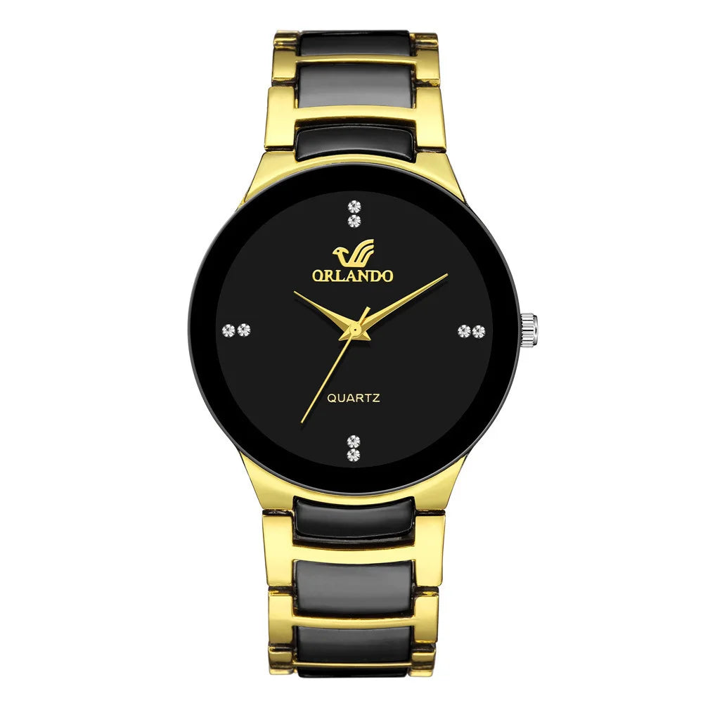 ORLANDO Hombres Lujo Relojes Recién Llegados Genial Negro Oro Cuarzo Acero Reloj de Pulsera Exquisito Masculino Relogio Moda Reloj