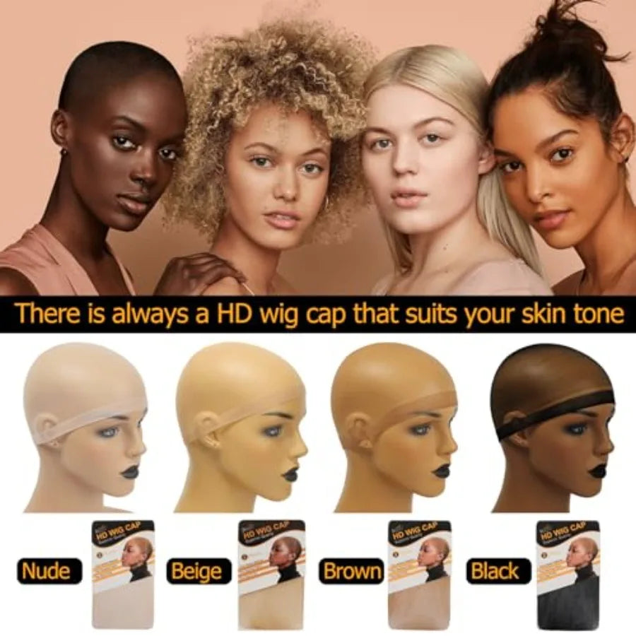 Skinlike HD Wig Cap for Women, 4 Pieces Invisible Ultra-thin Stretchy Stocking Caps for Lace Front Wigs