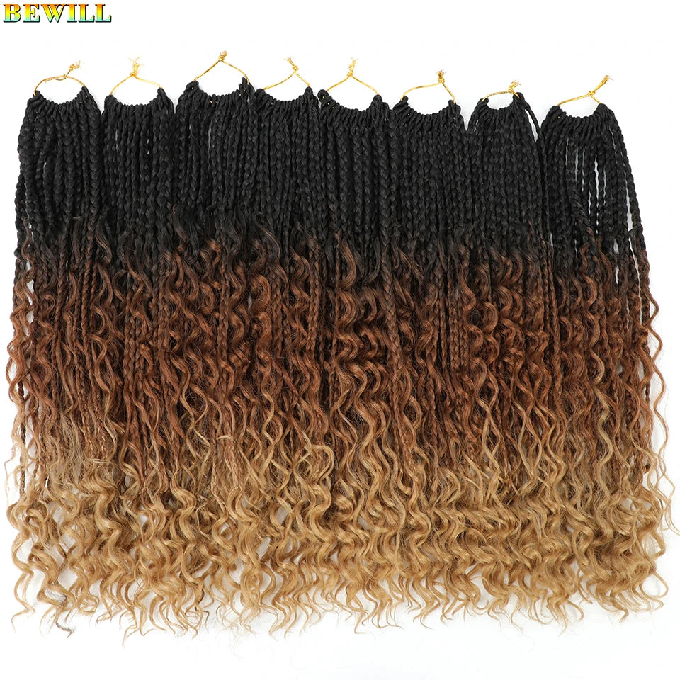 18" Long Boho Braids Extensions Goddess Box Braids Crochet Hair Black Purple Pink Synthetic Braiding Hair Bohemian Hippie Braids