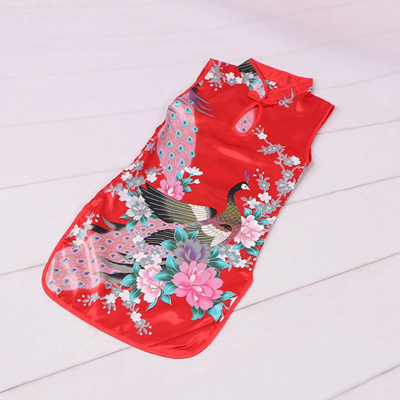 Girls’ Peacock Qipao Dress