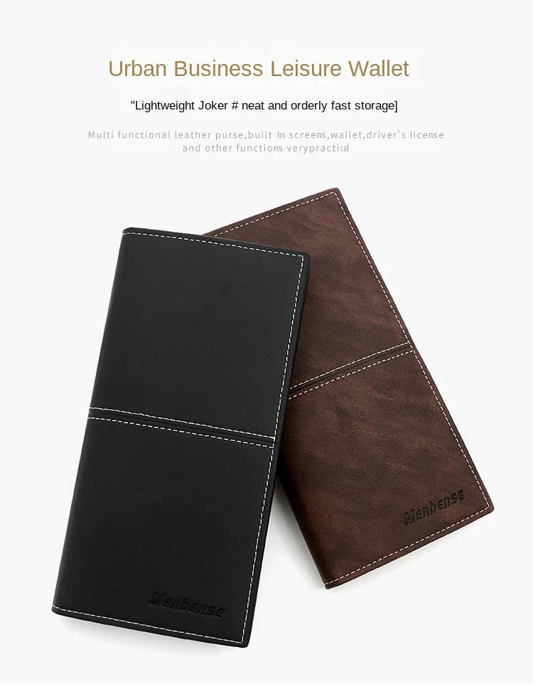 Fashion Business Retro Simple Men's Long Wallet Multi Card Holder Large Capacity Plus Wrap Long Wallet Daily Commuter Wallet