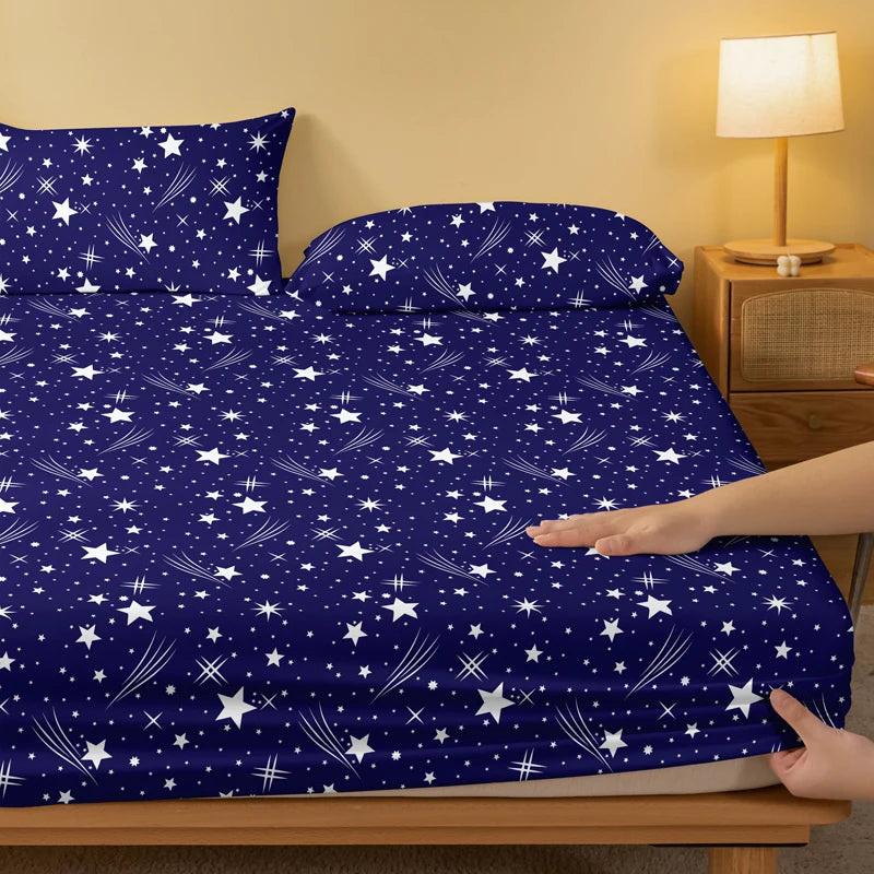 1 Simple modern Starry sky printed matte Fitted Sheet, bedroom printed bed cover, bedding (excluding pillowcases)
