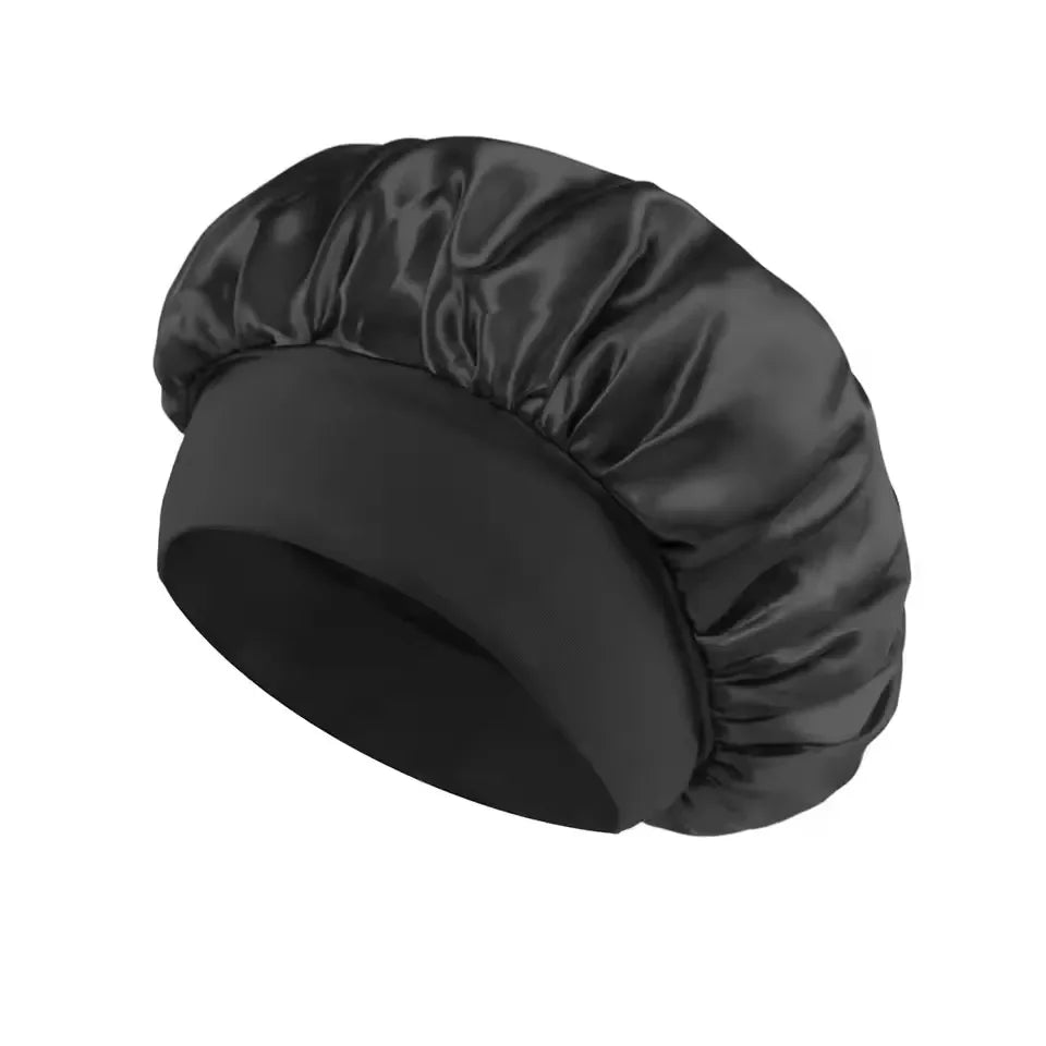 Fashion Bonnet Large Wide Edge Elastic Hat Casual Sports Silk Smooth Suitable for Curled Straight Hair Sleeping Hat Women's men