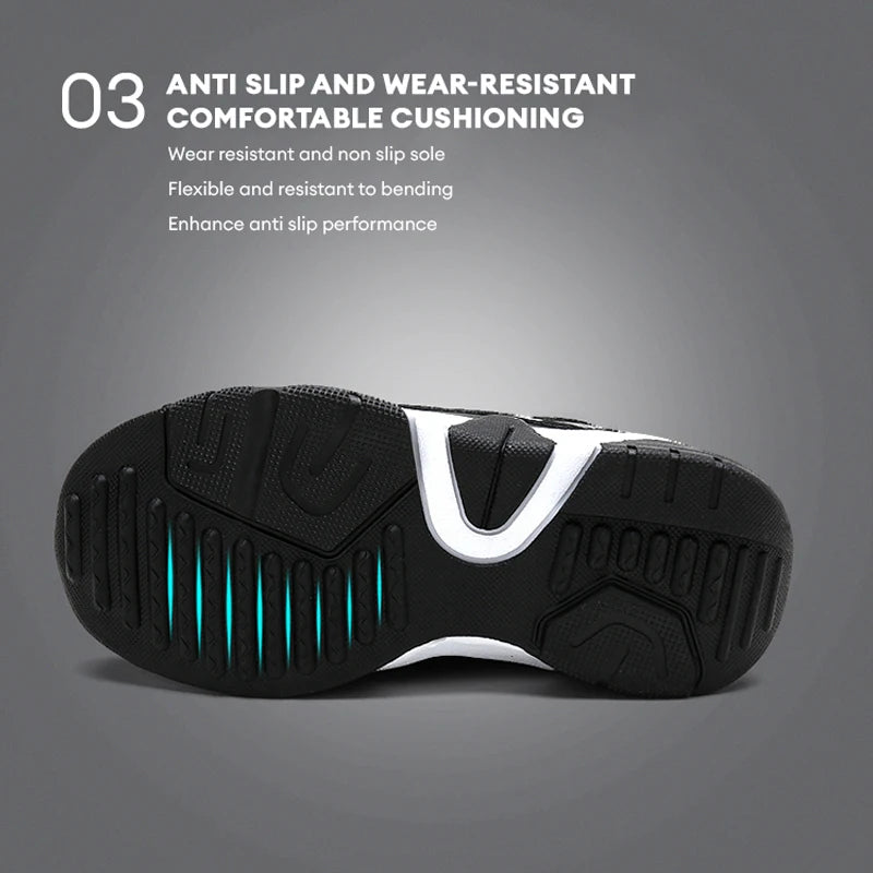 Kids Platform Sneakers Anti-Slip Chunky Sole Casual Shoes for Boys Girls 3-12 Years Cushioned Insole School Black Walking Shoes