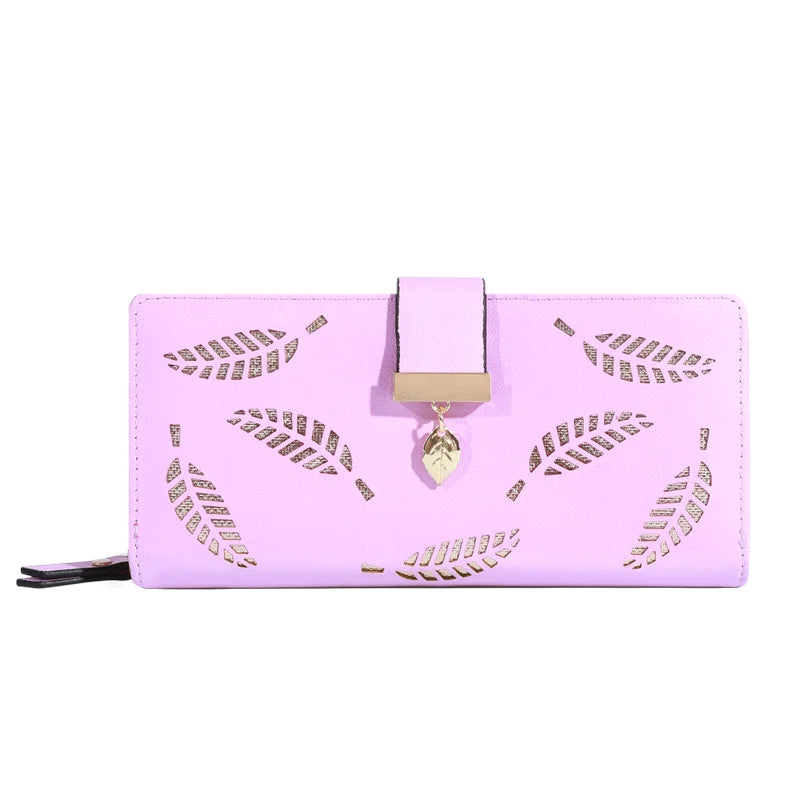 PU Leather Long Wallet (Hollow Leaf)