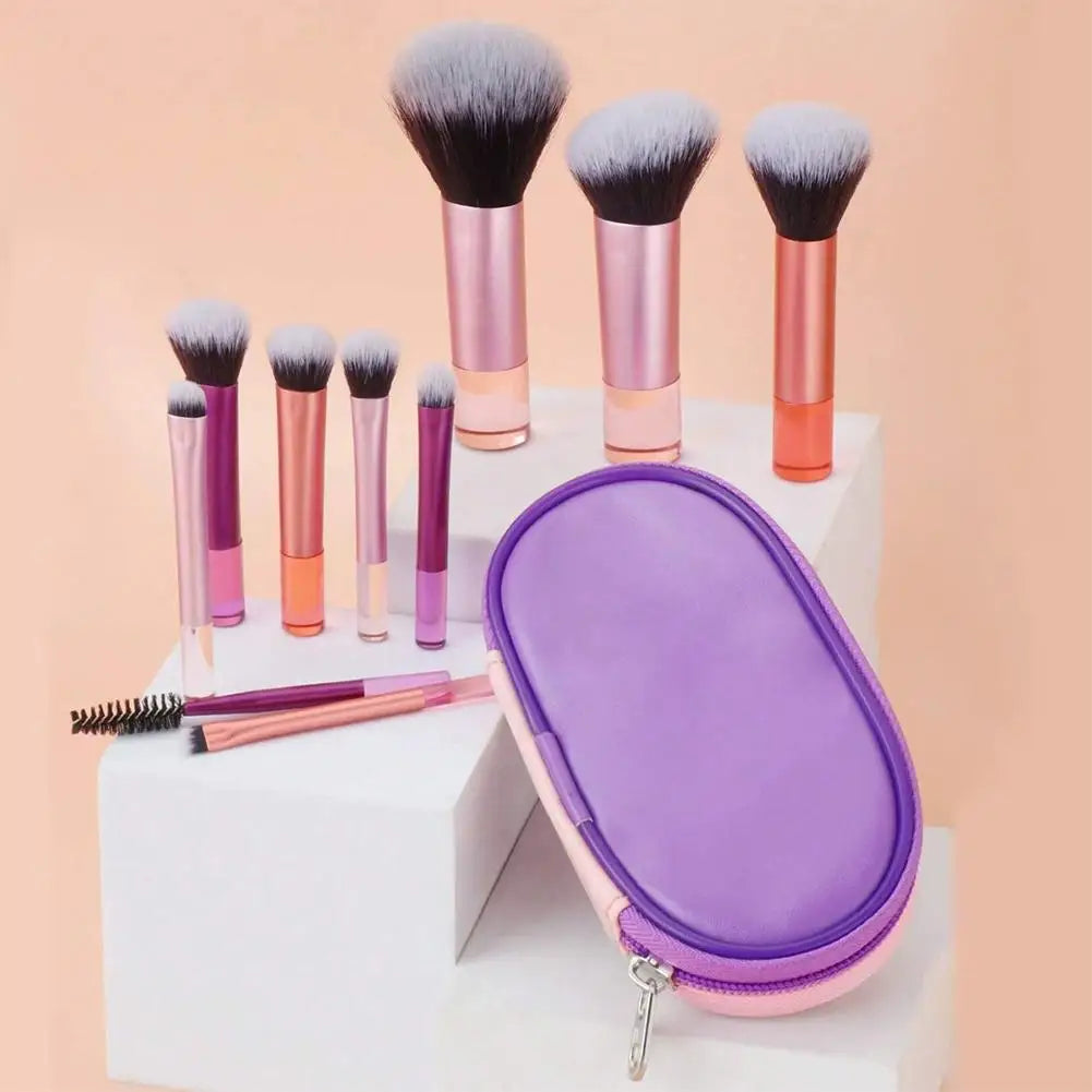 10Pcs Mini Makeup Brush Set for Beginners, Foundation Eye Concealer Brush, Travel Cosmetic Brushes with Portable Pouch