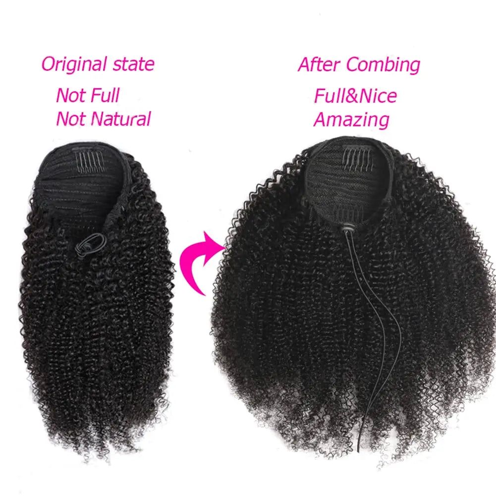 Afro Kinky Curly Drawstring Ponytail 100% Human Hair Natural Ponytail Extension 12A Brazilian Virgin Human Hair Ponytail