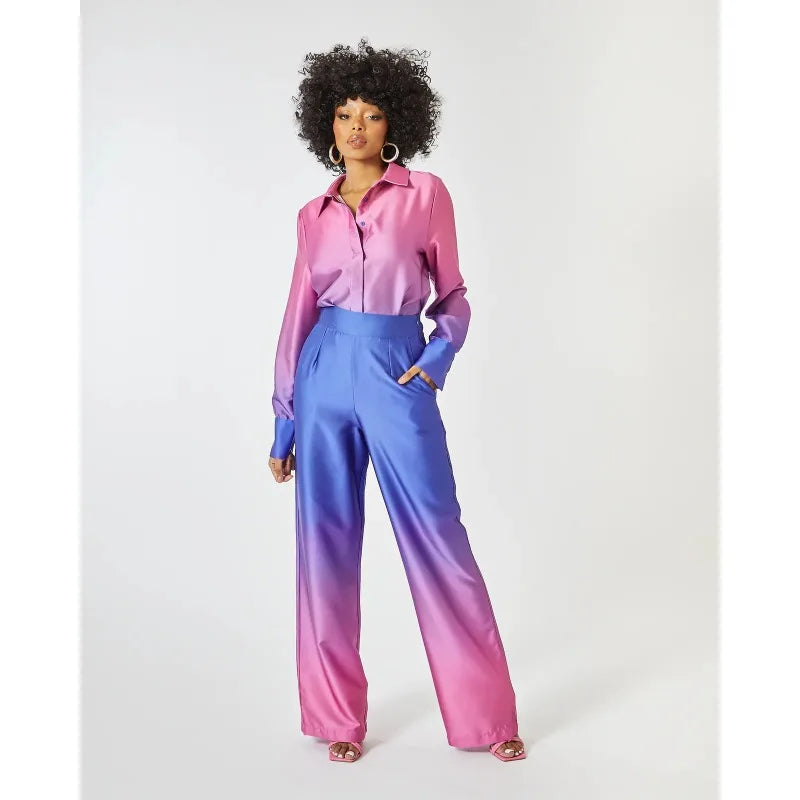 Elegant Women Two Piece Pants Set Casual Fashion Loose Long Sleeve Shirt Top High Waist Wide Leg Pants Suit Outfits Tracksuit