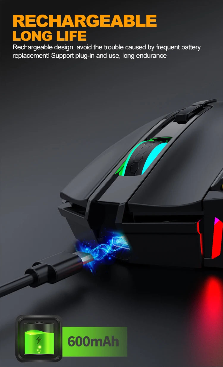 NEW Rechargeable USB 2.4G Wireless Mouse RGB Colorful Gaming Mouse Desktop PC Computers Notebook Laptop Mice Mause Gamer